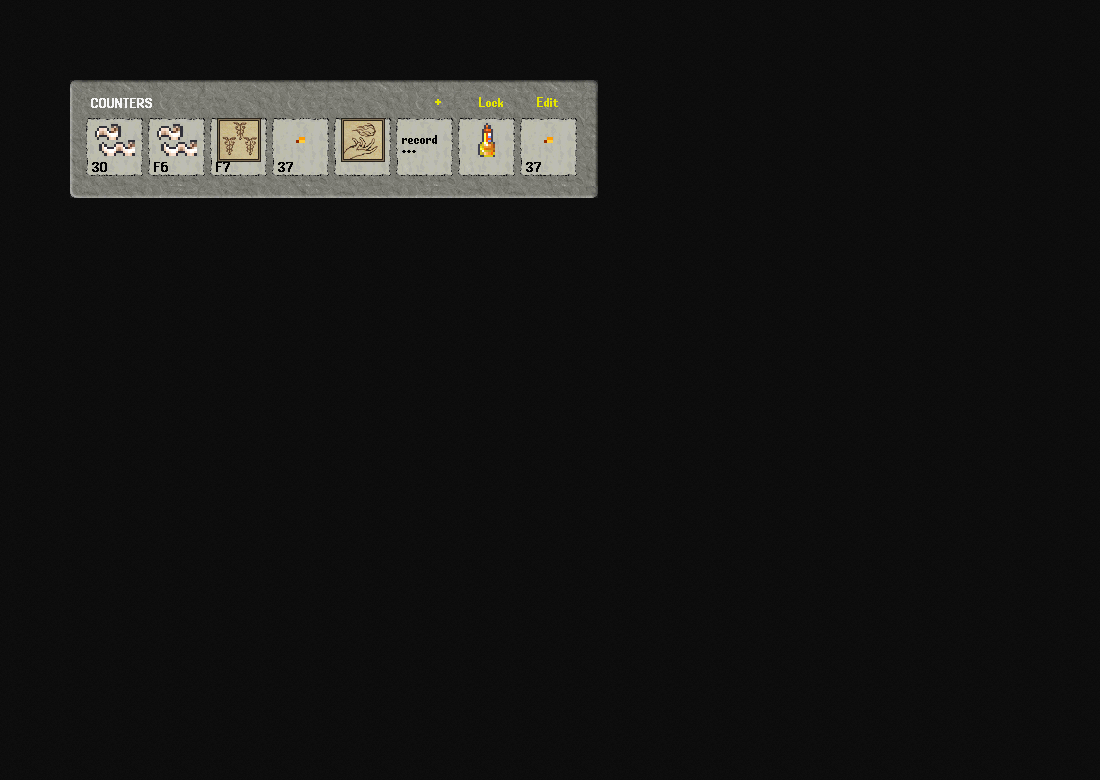 Native stone counters bar with item quantities and spell and bandage shortcuts