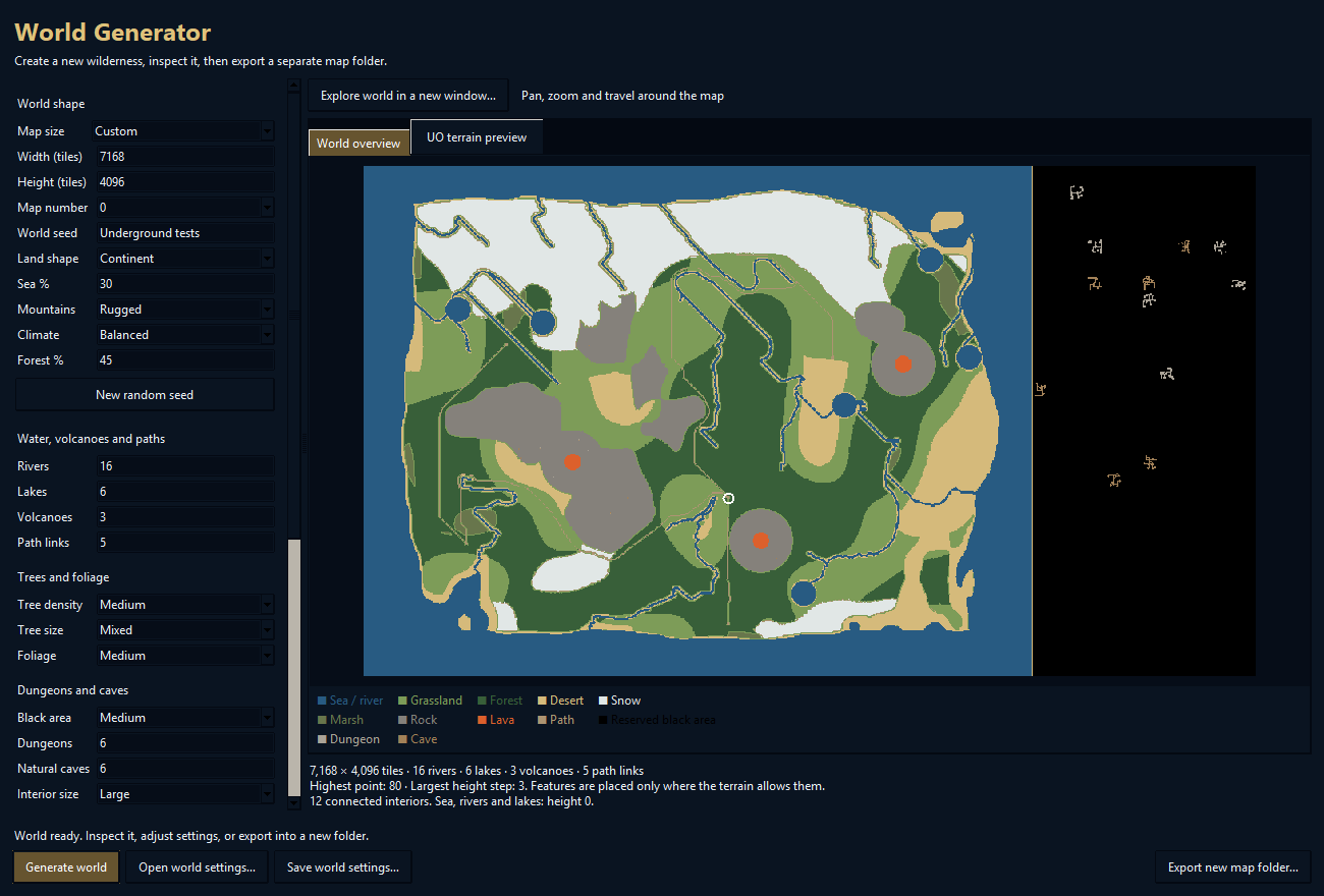 World Generator with climate controls, overview and native-preview tab